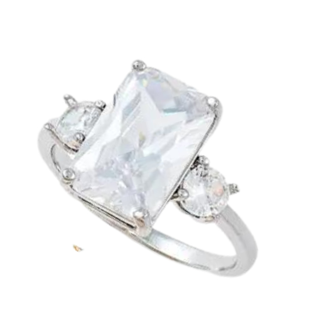 Rhodium Plated Crystal Diamond Ring Gem Statement Ring Silver 3 carat Ring